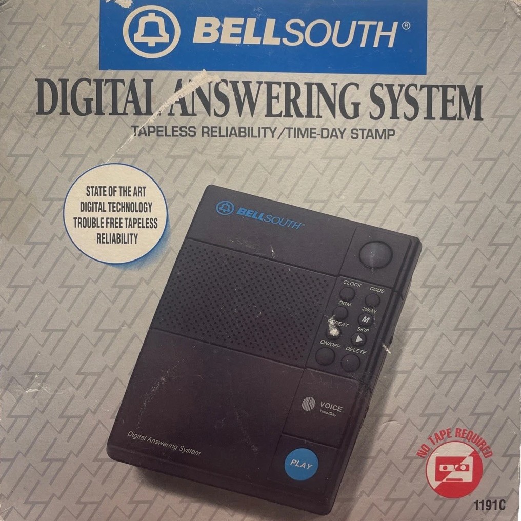 Packaging for a Bellsouth brand "digital answering system" with "tapeless reliability"